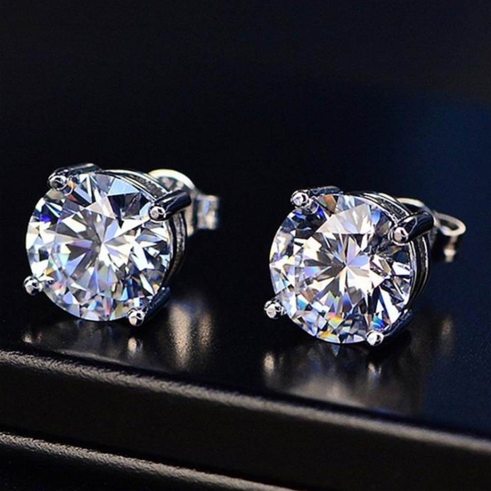 4 ct Solitaire Diamond 925 Silver Stud Earrings